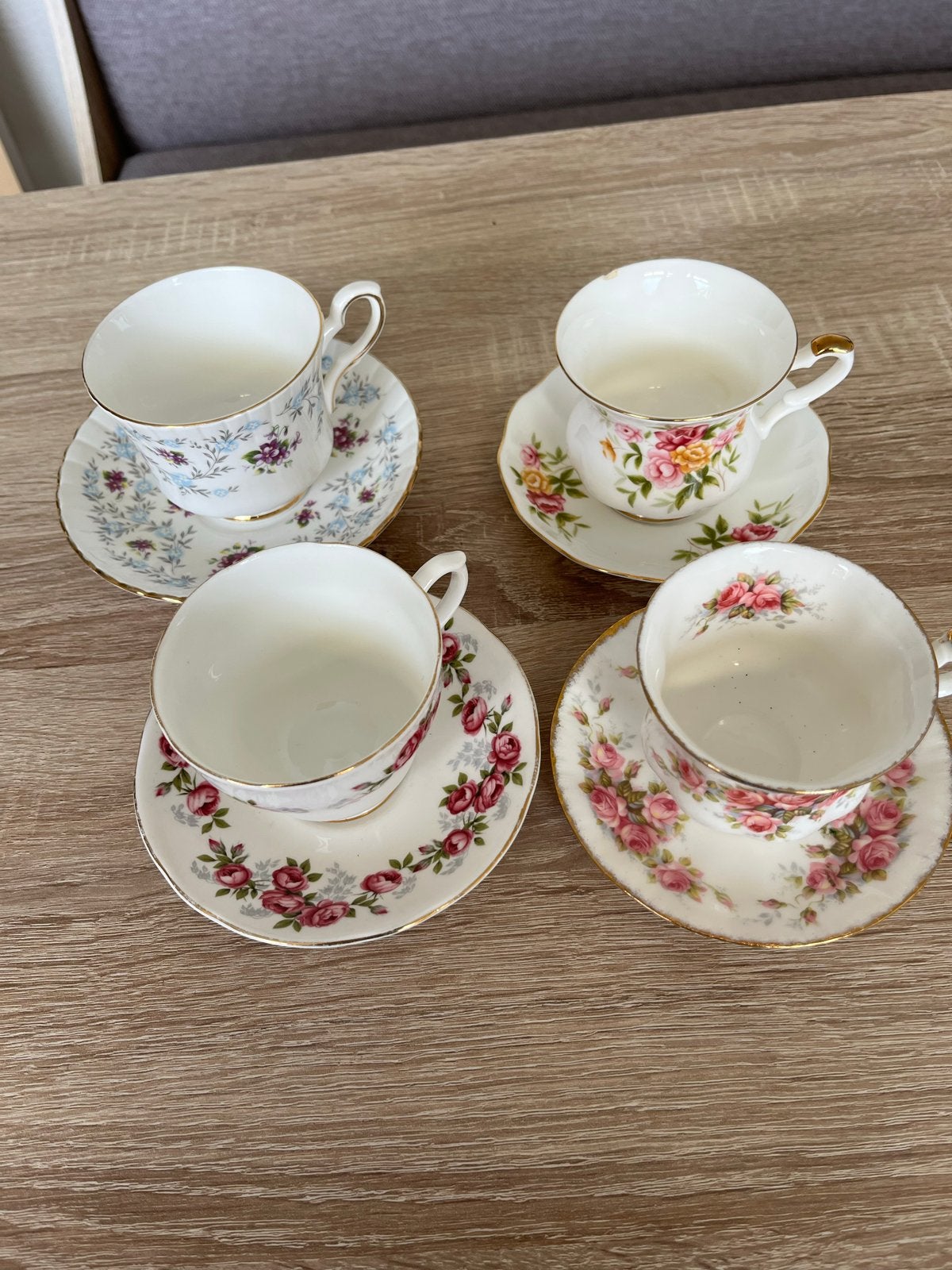 Set van 4 vintage theekopjes met schotels - diverse merken, Antiek en Kunst, Antiek | Servies los, Ophalen