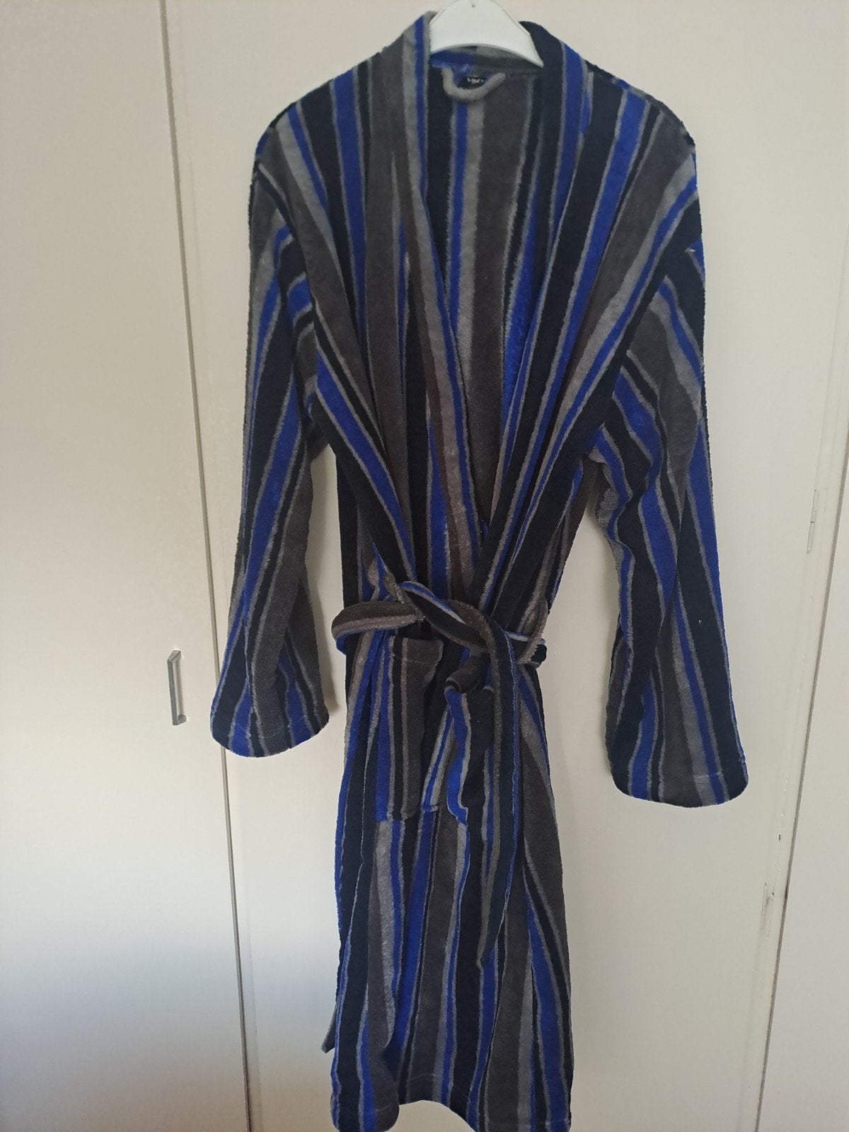Comfortabele gestreepte badjas - Blauw/Grijs, Ophalen, Gedragen, Maat 48/50 (M), Onbekend