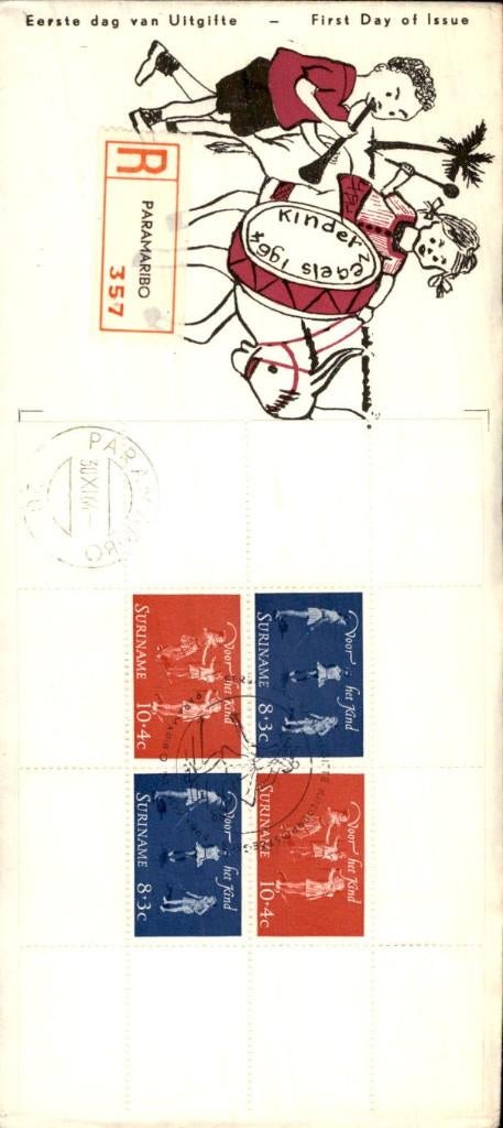Suriname - Kinderblok - 1964, Postzegels en Munten, Brieven en Enveloppen | Nederland, Verzenden, Envelop