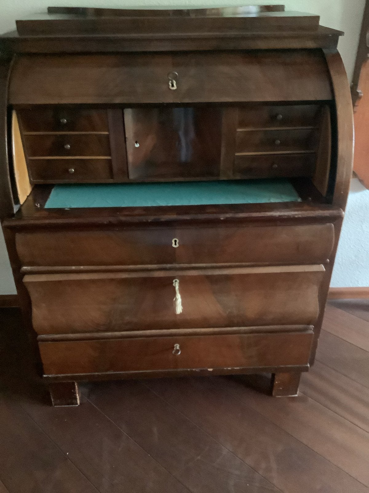 Antiek rolluikbureau / secretaire - klep defect, Ophalen