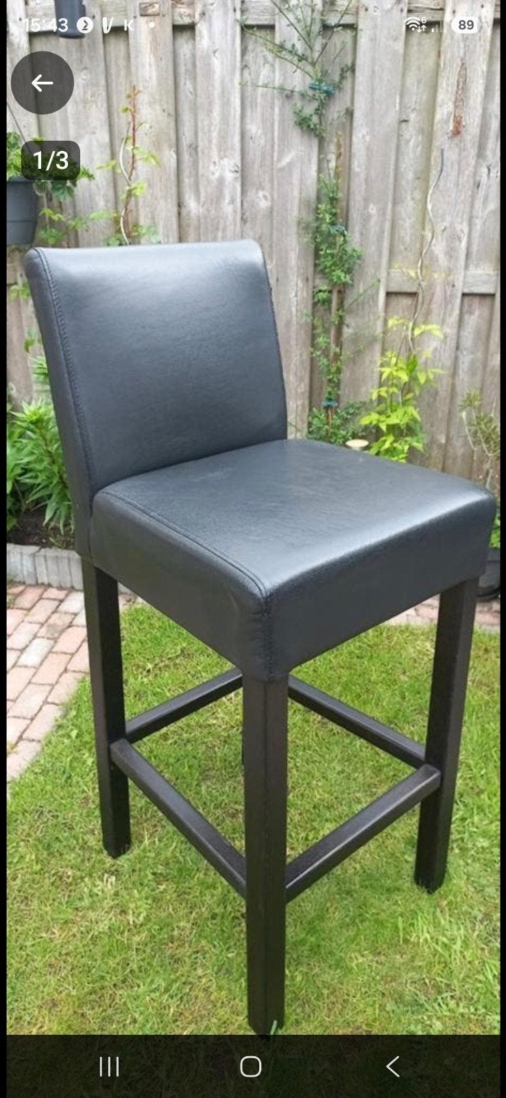 3x Zwarte barkruk met rugleuning, Huis en Inrichting, Barkrukken, Ophalen, Gebruikt, Leer, 90 cm of meer