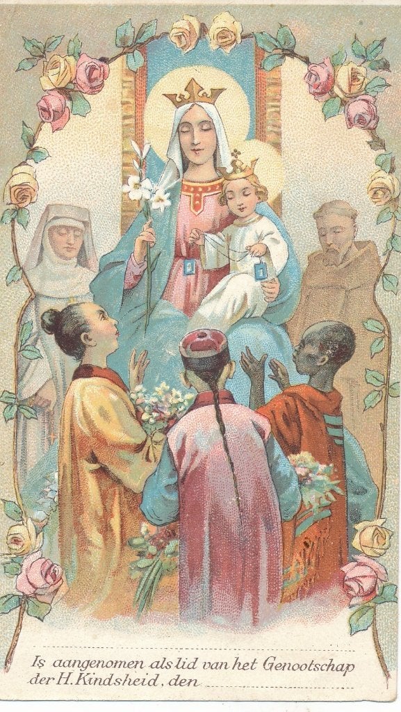 Mooi oud devotieprentje van de Genootschap Der Kindsheid, Ophalen of Verzenden, Zo goed als nieuw, Kaart of Prent, Christendom | Katholiek
