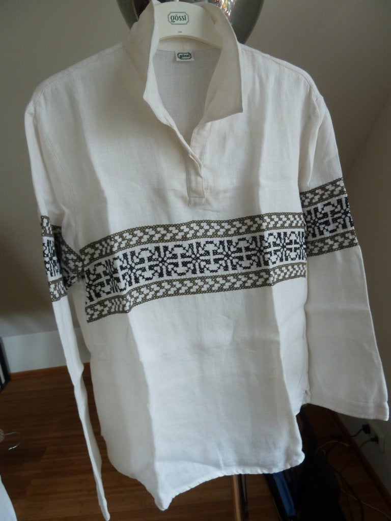 Gössl Wenen zuiver linnen tuniek blouse handmade kruissteek, Wit, Maat 42/44 (L), Ophalen of Verzenden, Zo goed als nieuw