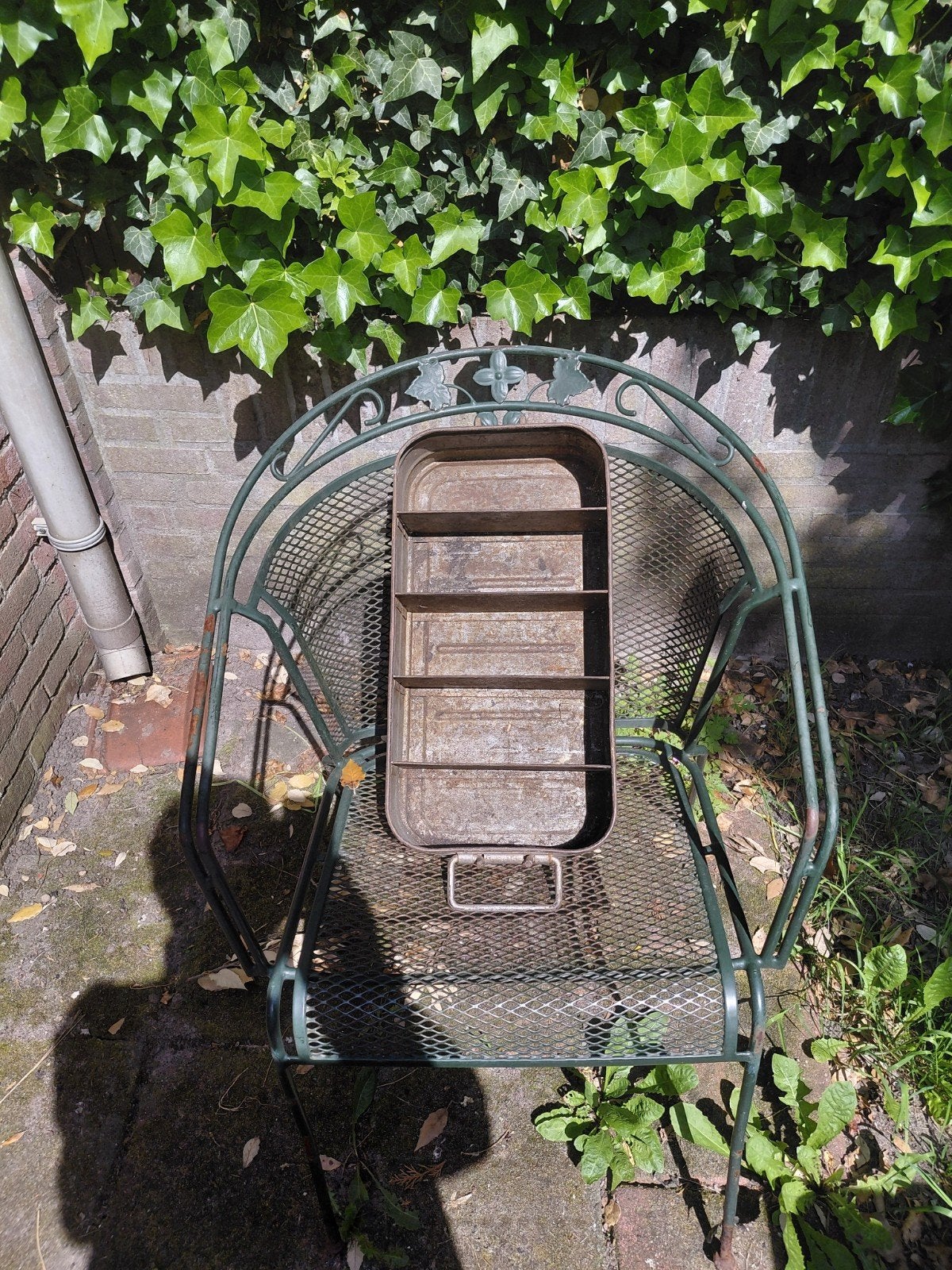 Vintage metalen bak plantenbak, met handvatten- decoratief, Antiek en Kunst, Ophalen of Verzenden