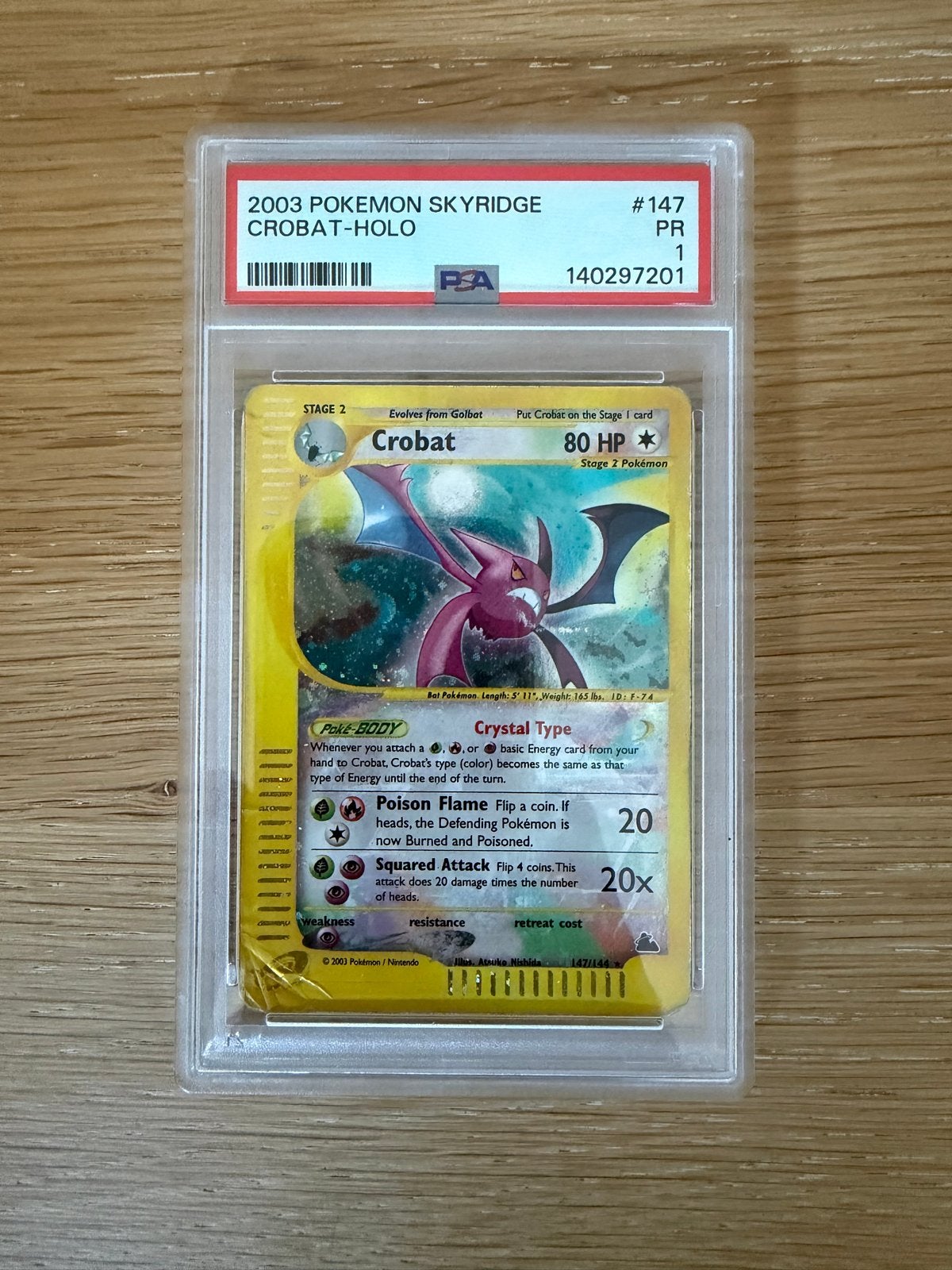 2003 Pokémon Skyridge Crobat-Holo #147 PSA 1, Ophalen of Verzenden, Gebruikt, Losse kaart, Foil