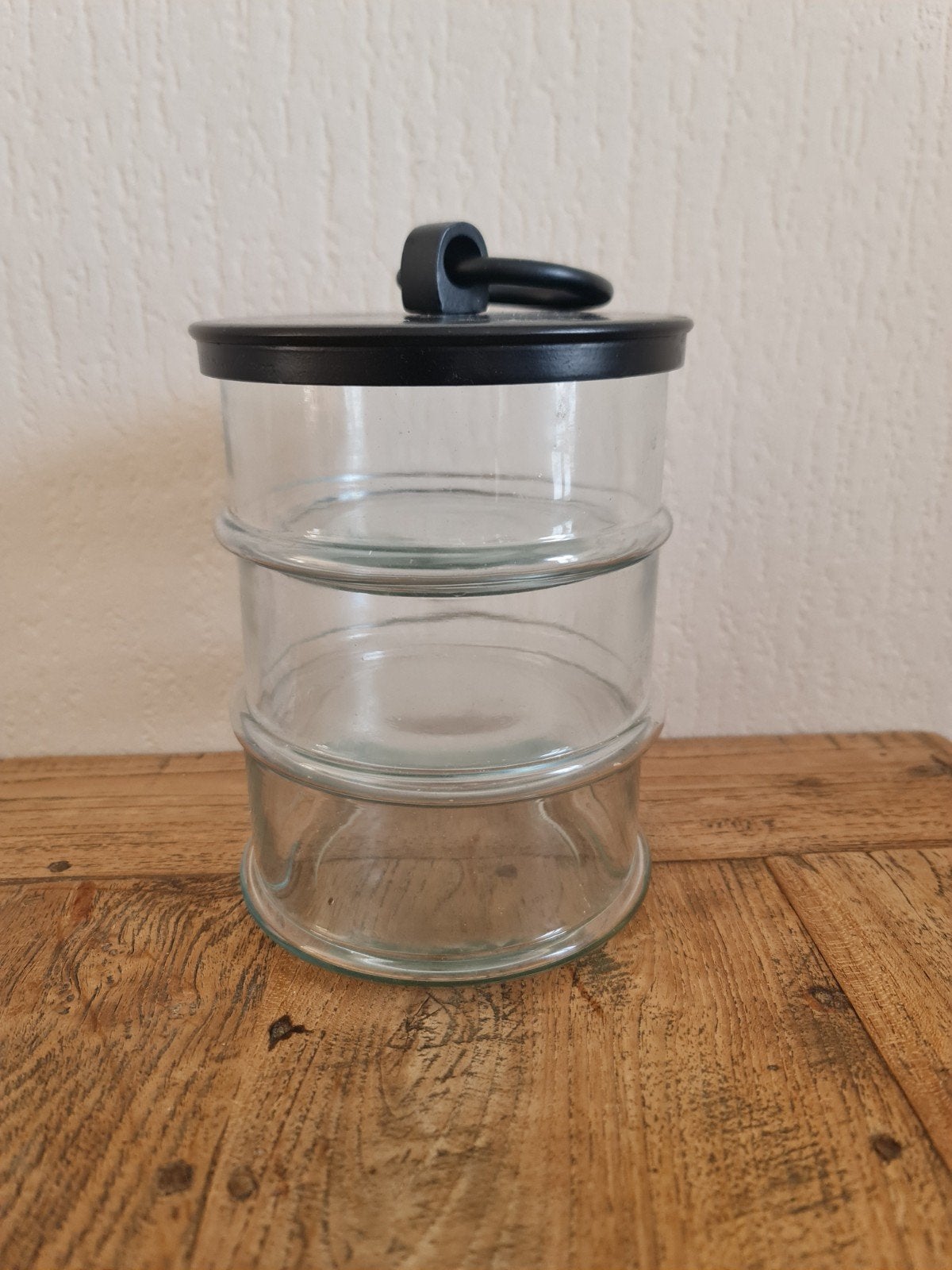 Glazen schaal met deksel - Stapelbaar design, Ophalen, Gebruikt, Schaal, Rond
