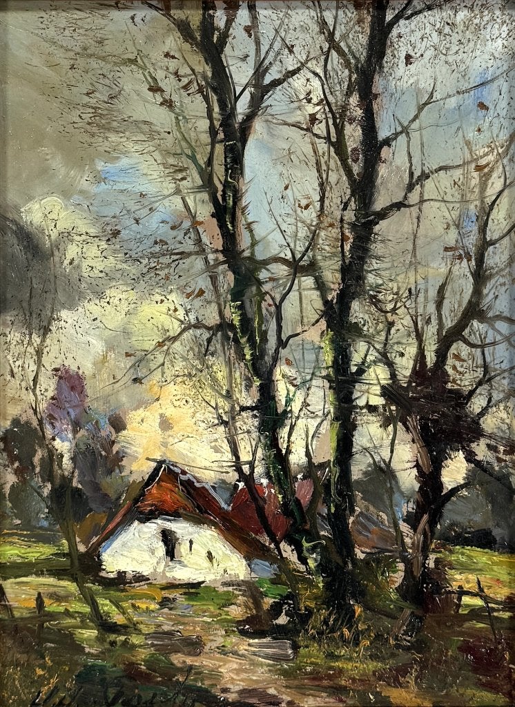 1359. Olieverfschilderij, Hollandse School – boerderij, Ophalen