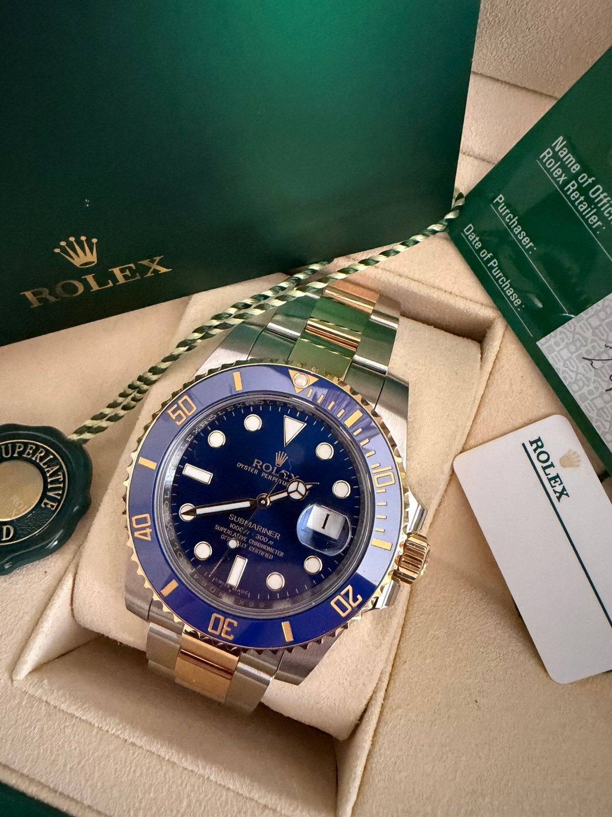 Rolex Submariner 116613LB Bluesy staalgoud Fullset + Bon NL, Ophalen of Verzenden, Zo goed als nieuw, Staal, Rolex