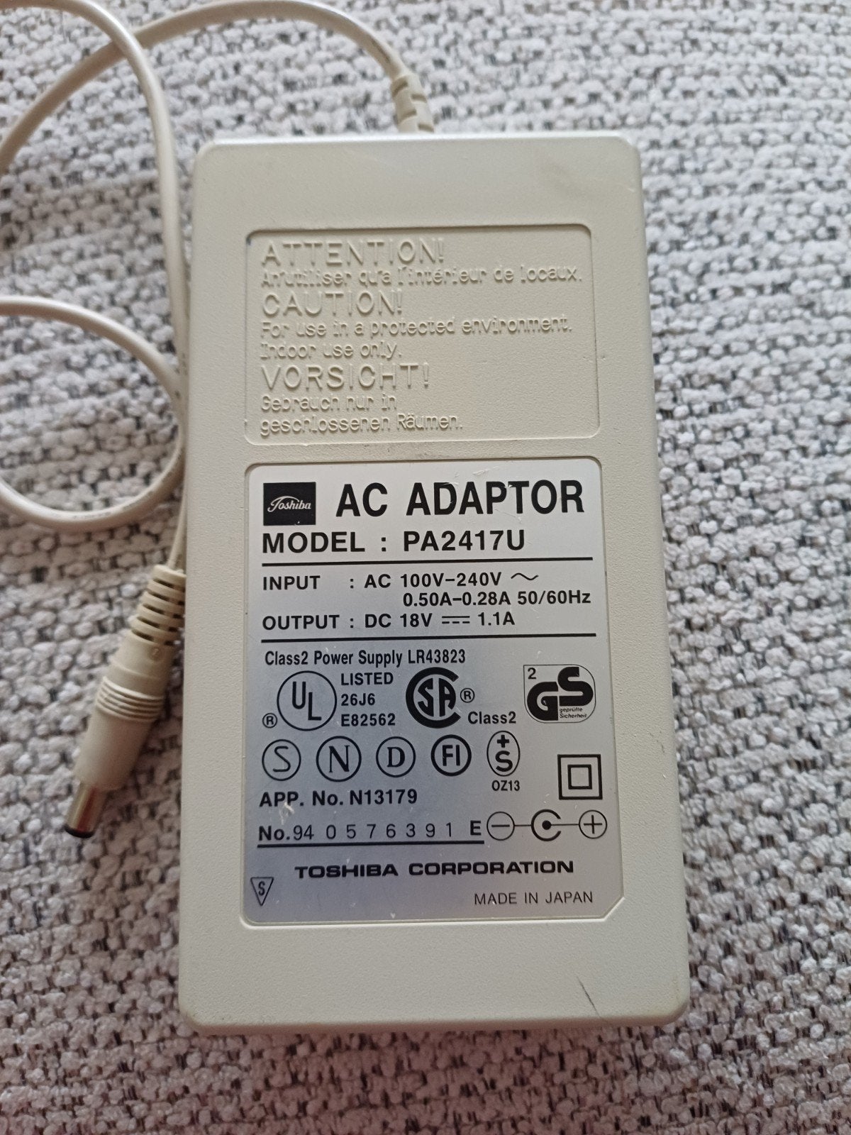 Adaptor Toshiba  Model : PA2417U, Ophalen of Verzenden, Gebruikt
