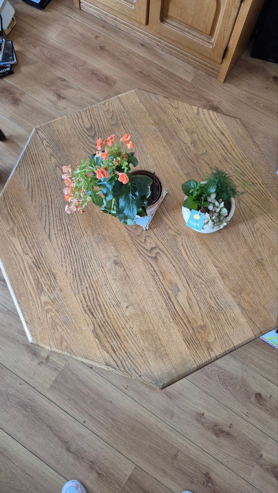 Massief eikenhouten salontafel, achthoekig, Ophalen, Gebruikt, 50 tot 100 cm, Eikenhout