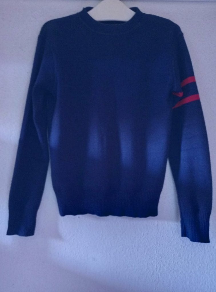Vintage gebreide knit trui blauw jaren 70 1970 S, Ophalen of Verzenden, Gedragen, Maat 38/40 (M), Blauw