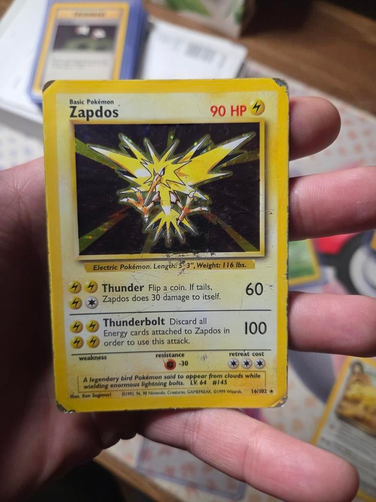 Zapdos 16/102 Holo Played Base Set 1999 Wotc, Ophalen of Verzenden, Gebruikt, Losse kaart, Foil
