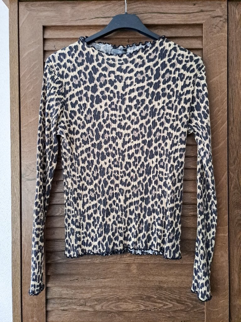Bruine panterprint top shirt longsleeve maat 36 S, Kleding | Dames, Bruin, Ophalen of Verzenden, Zo goed als nieuw, Lange mouw