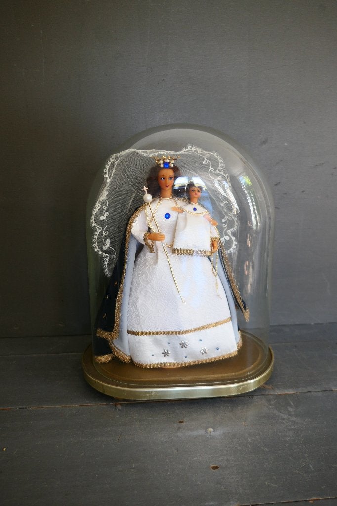 Vintage Madonna met kind pop / beeld onder glazen stolp, Ophalen