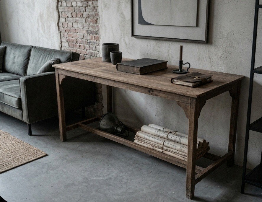 Grote stoere sobere houten werktafel - 184x93x91 cm, Antiek en Kunst, Ophalen