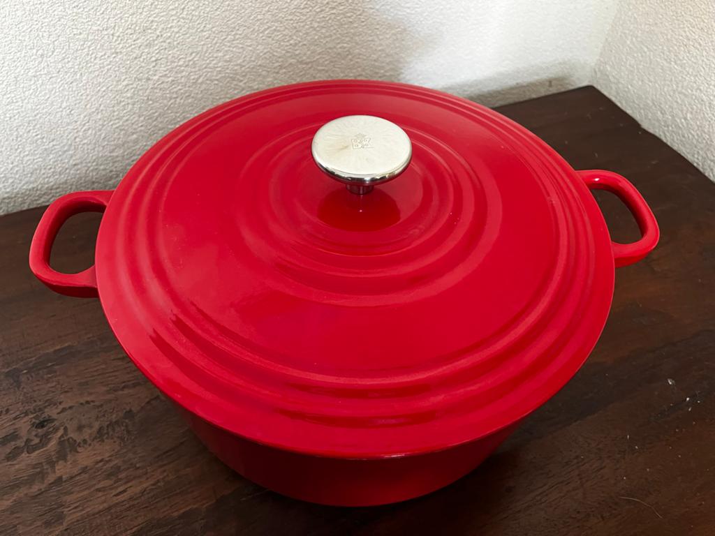 BK Bourgogne Gietijzeren Braadpan - Rood (28 cm), Gebruikt, Ophalen of Verzenden, Koekenpan of Braadpan, Gietijzer