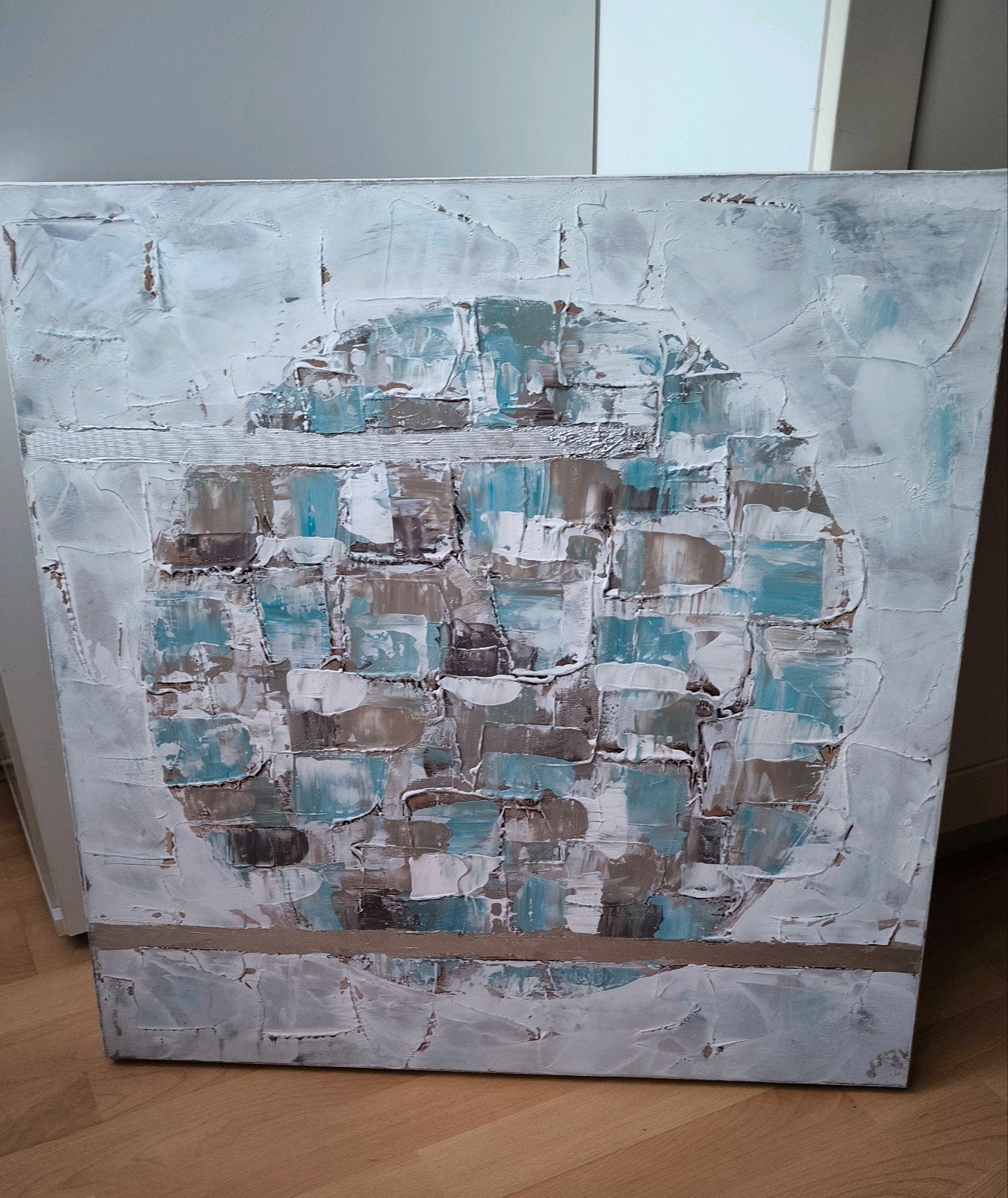 Abstract Canvas Schilderij (60x60) moderne pastel verf, Huis en Inrichting, Woonaccessoires | Schilderijen, Tekeningen en Foto's