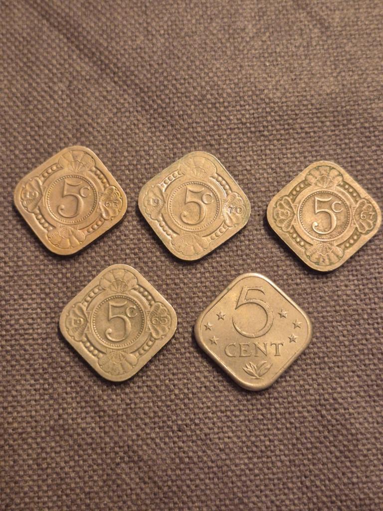 5x 5 cent Nederlandse Antillen, Ophalen of Verzenden, Koningin Juliana, 5 cent, Losse munt