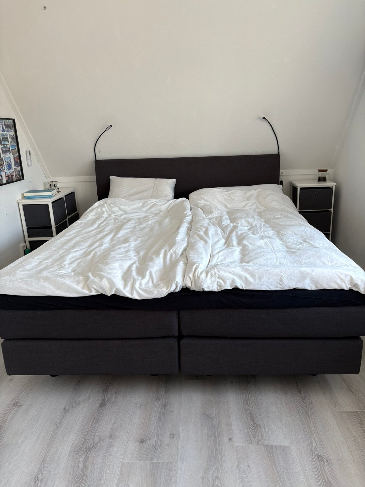 Elektrische boxspring 180x210 grijs, Huis en Inrichting, Slaapkamer | Boxsprings, Ophalen, Gebruikt, Incl hoofdbord, 210 cm
