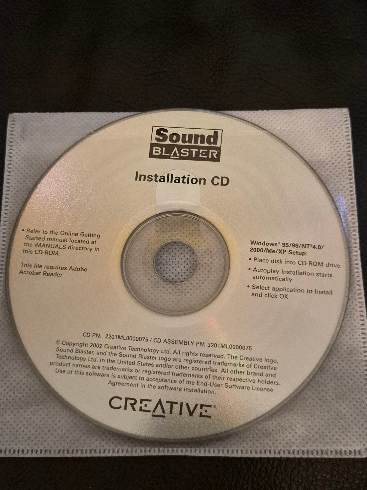 Sound BlasterInstallatie CD - Windows 95/98/NT4.0/2000/Me/X, Ophalen of Verzenden, Gebruikt, Windows