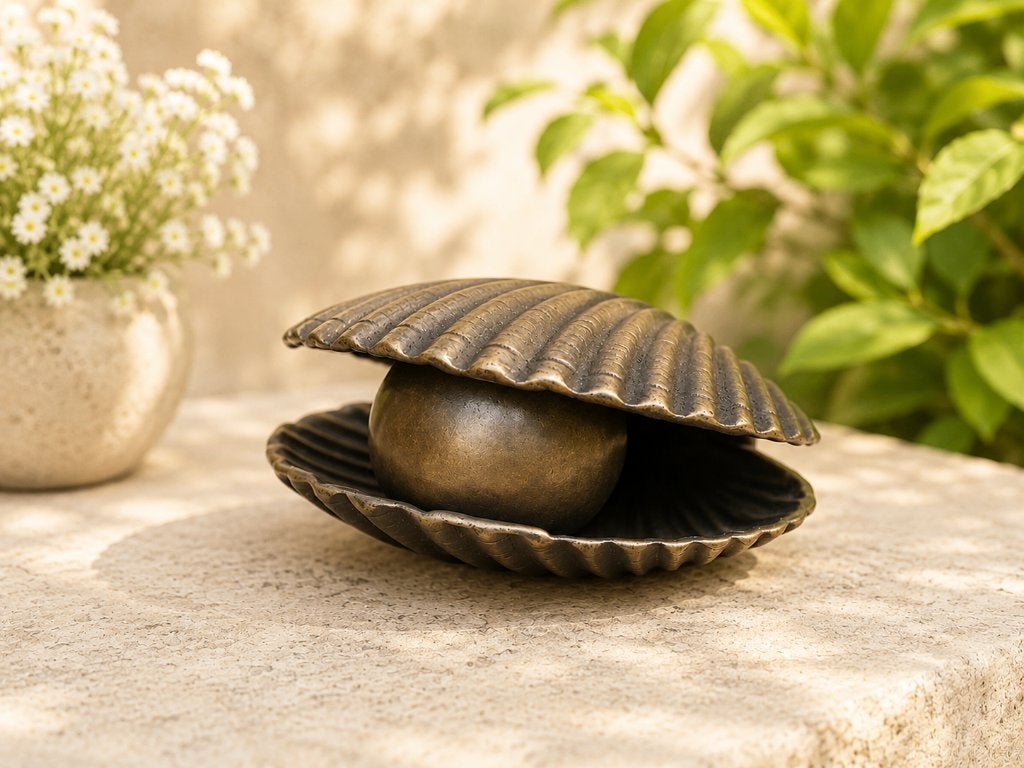 URN /SCHELP MET PAREL / ASURN / GRAFDECORATIE / BRONS, Nieuw, Info@huisentuindecoratiemarie.nl, Huis en tuin decoratie marie, Peize