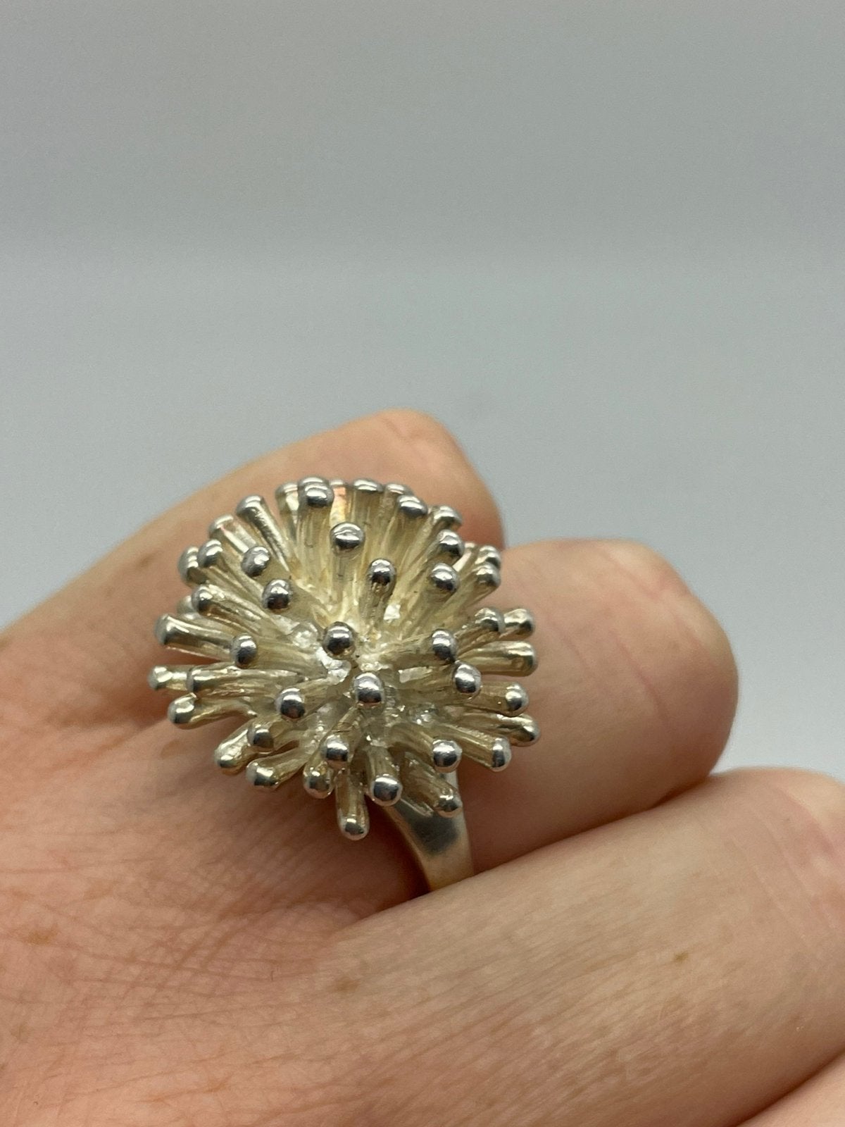 G308 Prachtige massief zilveren sputnik ring maat 19, Ophalen of Verzenden, Zilver, Ring