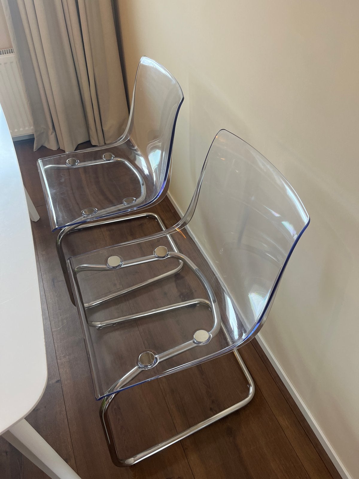 IKEA Tobias stoelen - Transparant, Huis en Inrichting, Ophalen, Kunststof, Gebruikt, Twee