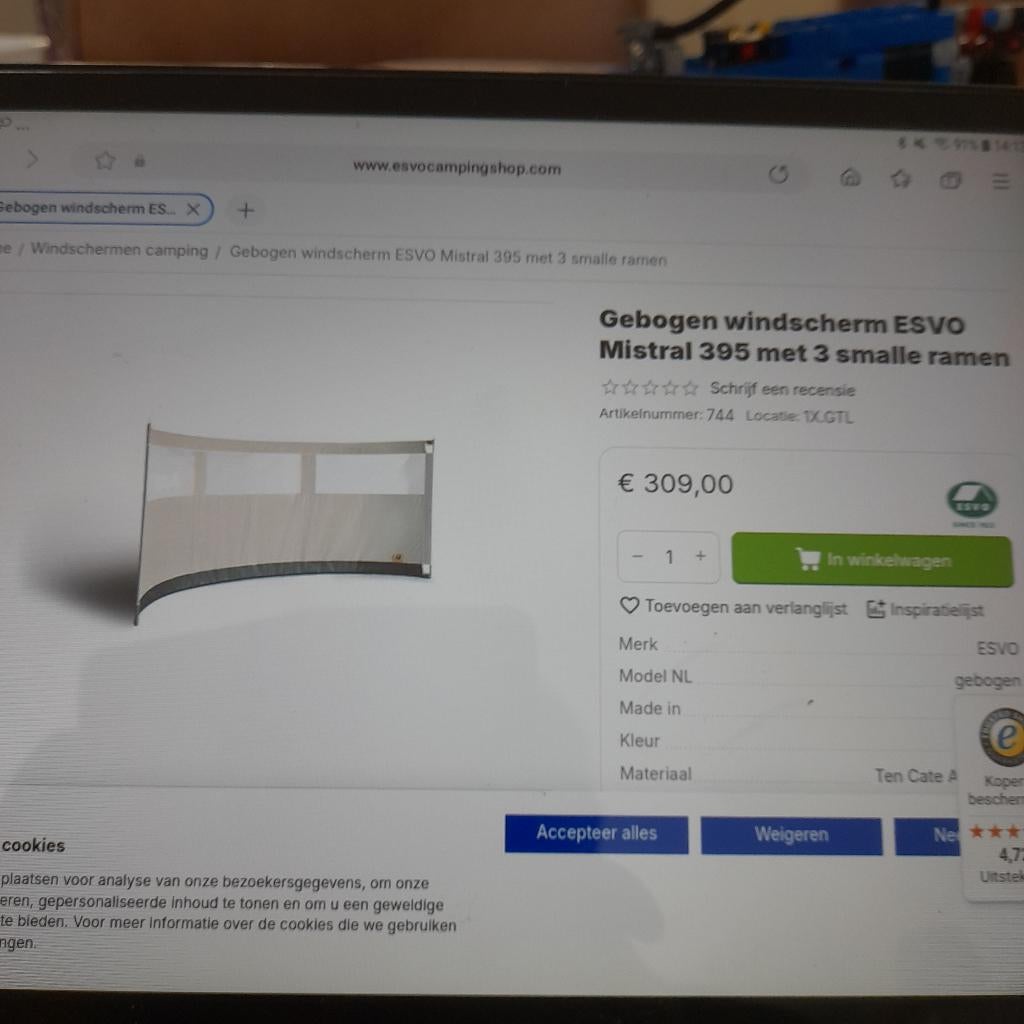 Mistral 395 windscherm  met smalle ramen Ca.395X 140cm  Rond, Ophalen, Zo goed als nieuw