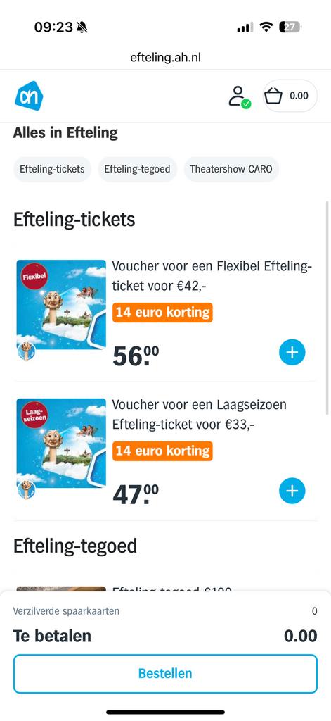 Spaarkaarten te koop voor Efteling, Drie personen of meer, Kortingskaart