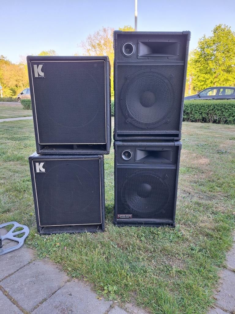 Vintage: 2x Kustom Bass/PA & 2x Custom Speakers, Gebruikt, 120 watt of meer, Front, Rear of Stereo speakers, Ophalen