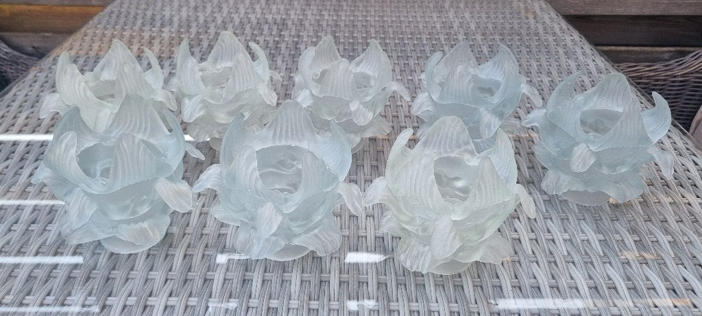Antieke Bloemvormige Franse Lampenkappen Mat Glas, Ophalen of Verzenden