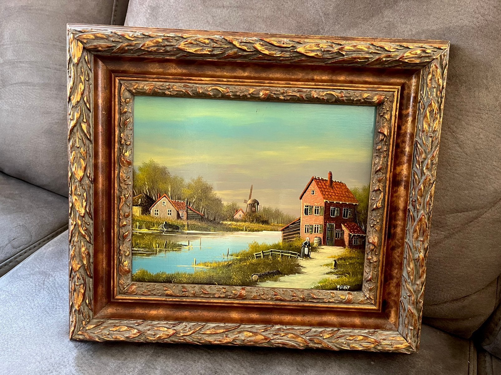 Olieverf dorpsgezicht schilderij, Ophalen of Verzenden
