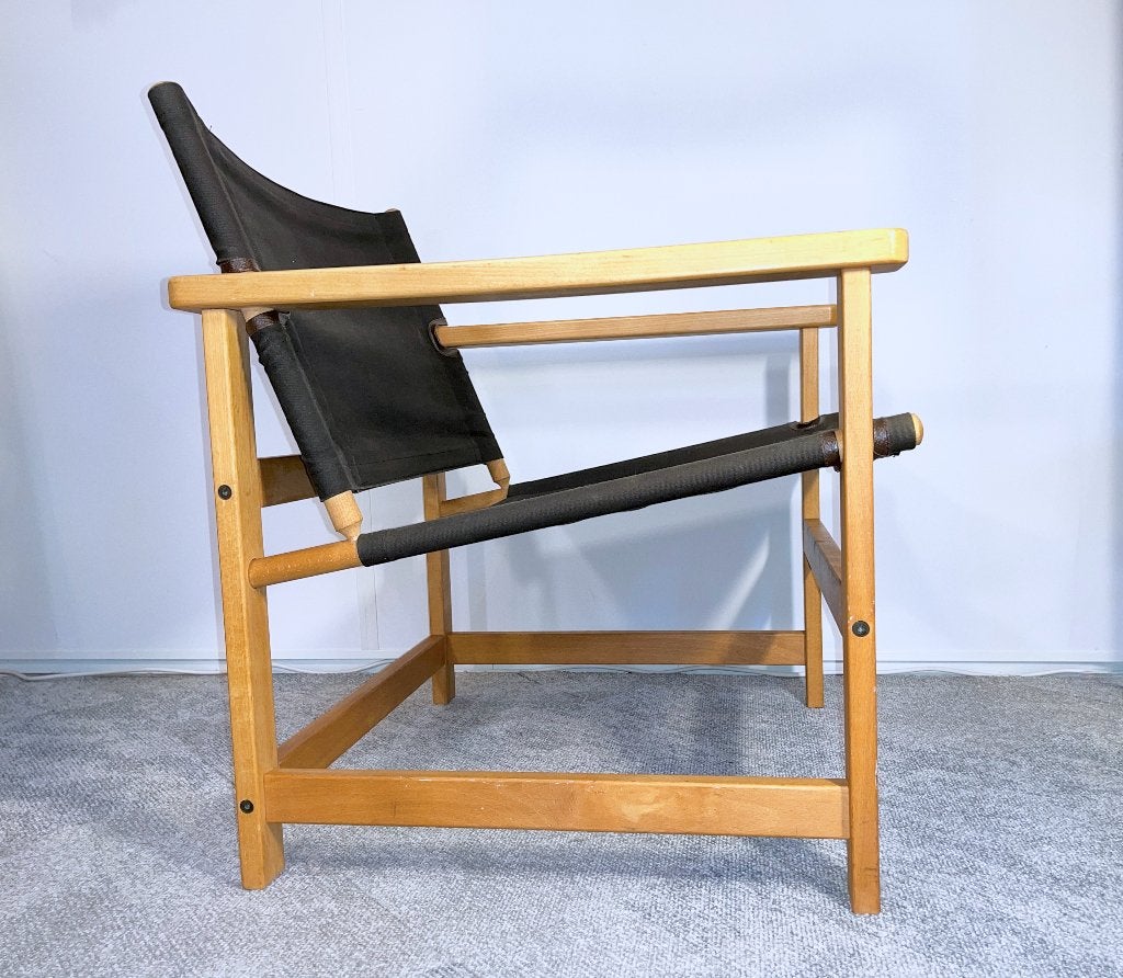 Safari stoel Hyllinge Møbler Denemarken hout canvas 70s, Huis en Inrichting, Fauteuils, Gebruikt, -, Minder dan 75 cm, -