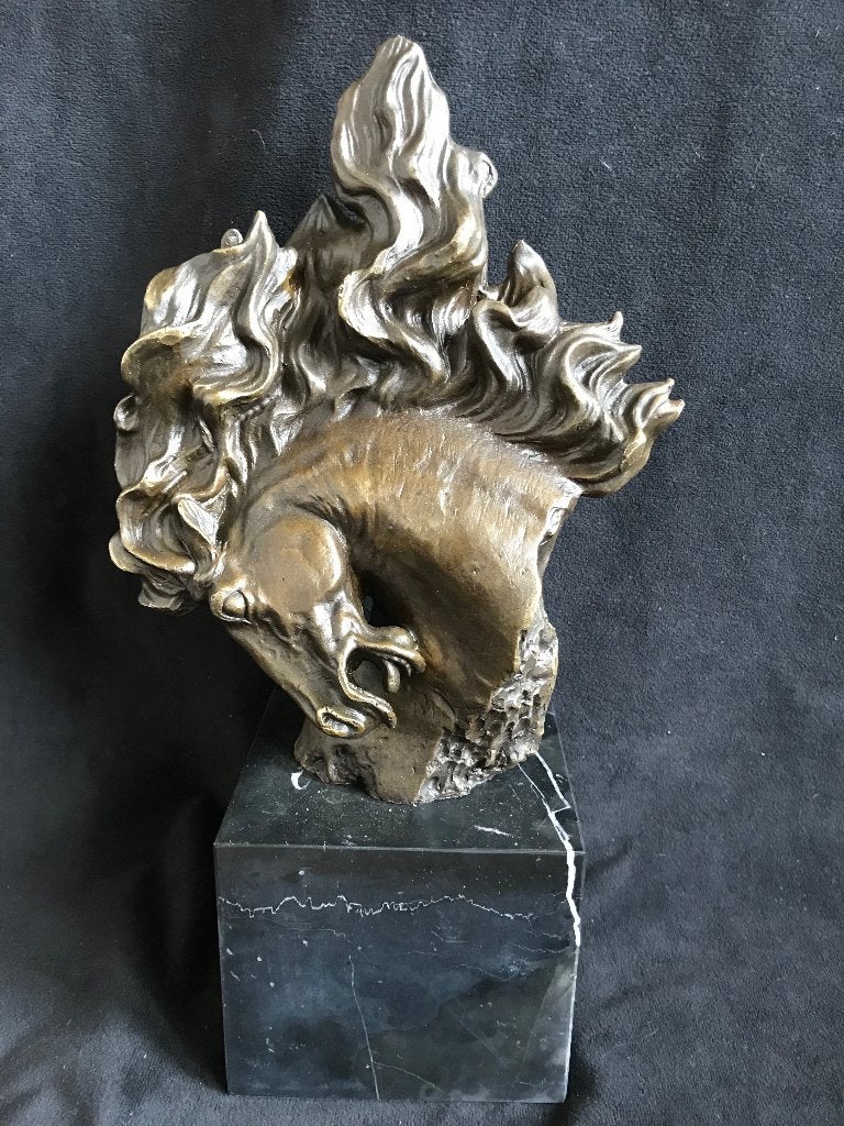 Paarden hoofd op sokkel.brons, Ophalen of Verzenden, Gemerkt, Brons, Beeld
