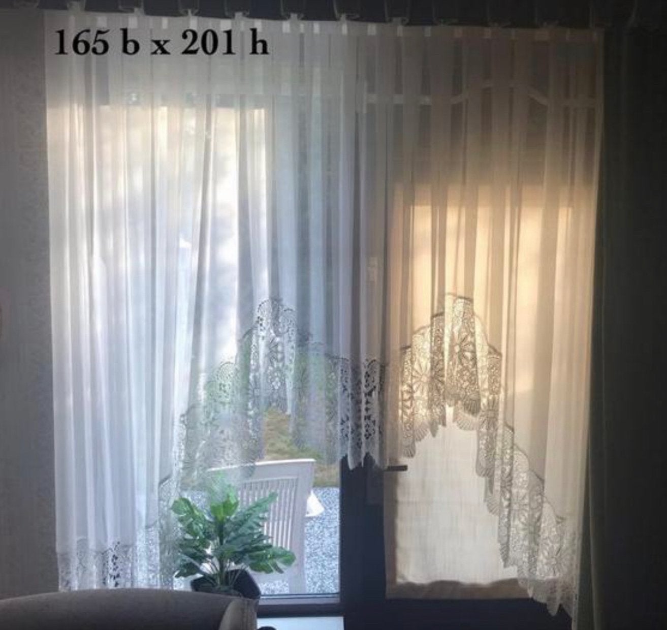 Elegante witte vitrage met kant, 165x201 cm, Ophalen, Zo goed als nieuw, Wit