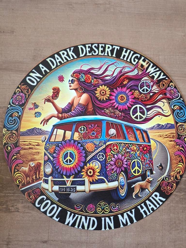 Metalen Wandbord Hippie Bus - 20 cm, Metaal, Boho, Meerkleurig, Nieuw
