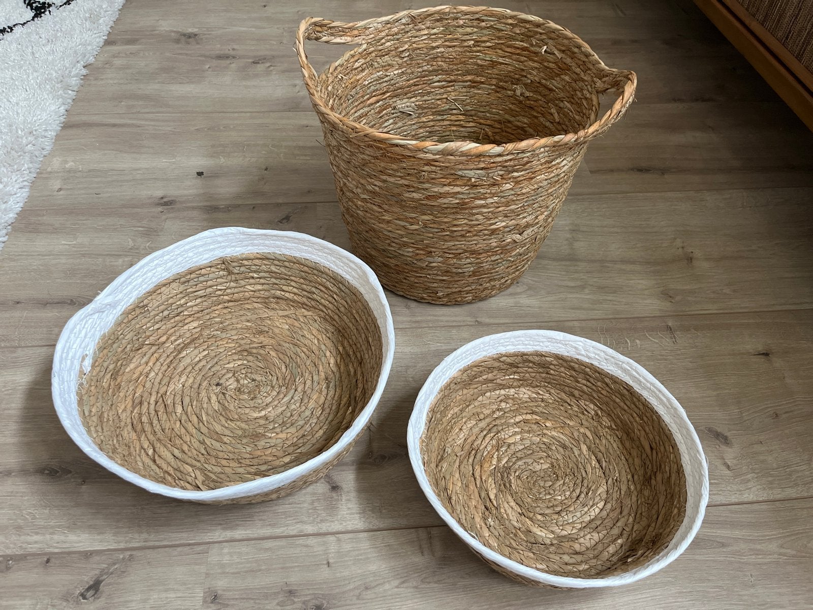 Set van 3 rieten manden, Ophalen, Zo goed als nieuw, Riet, Mand