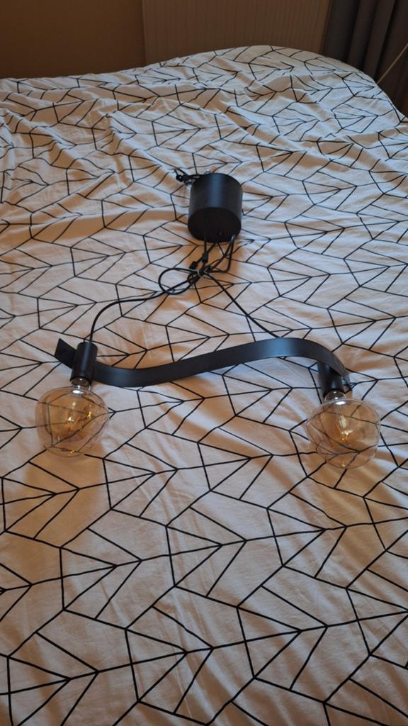 Eettafellamp met 2 lampen - Zo goed als nieuw, Ophalen, Zo goed als nieuw, Glas, Modern
