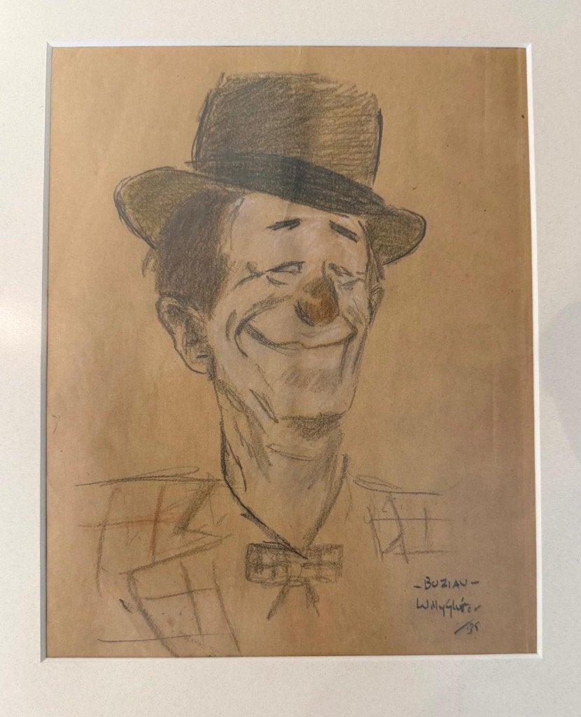Willie Sluiter  Potloodtekening Clown Buxiau, Antiek en Kunst, Ophalen