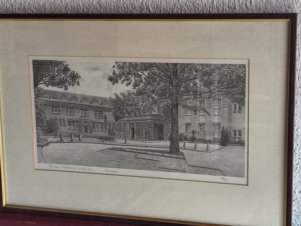 tekening Canisius Wilhelmina Ziekenhuis Nijmegen, Antiek en Kunst, Kunst | Tekeningen en Foto's, Ophalen, Overige typen, Ingelijst