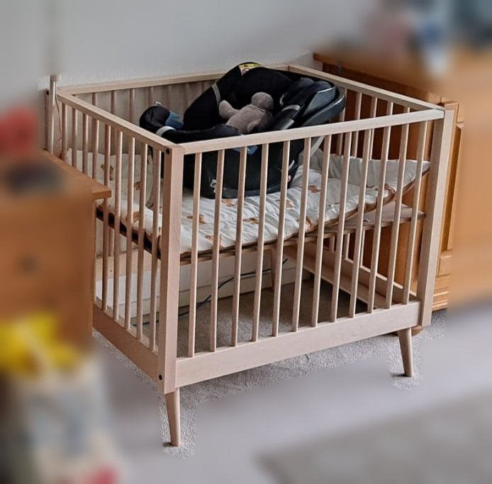 Babybox, beukenhout, incl. boxkleed, Ophalen, Zo goed als nieuw, Rechthoekig, In hoogte verstelbaar