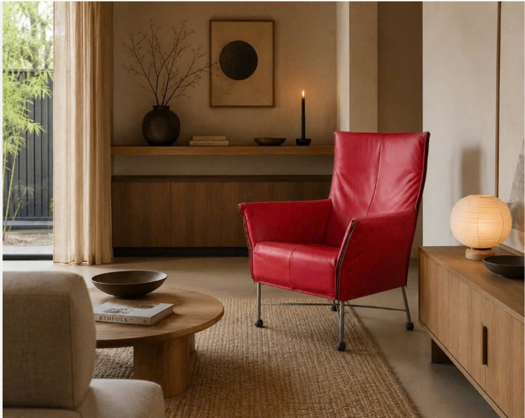 Gerard van de Berg Montis Charly Fauteuil Rood leer, Ophalen, Gebruikt, Leer, 75 tot 100 cm