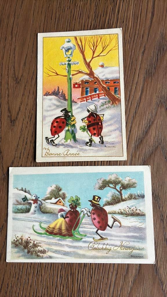 Lieveheersbeestjes.In sneeuw,schaatsen,slee,klaver,sneeuwpop, Verzamelen, Ansichtkaarten | Themakaarten, Ophalen of Verzenden