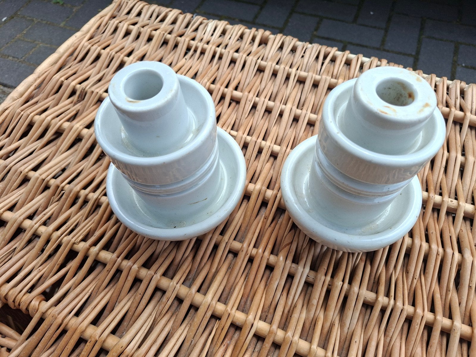 2 oude porseleinen isolatoren - kandelaar/decoratie, Antiek en Kunst, Ophalen of Verzenden, Keramiek of Aardewerk