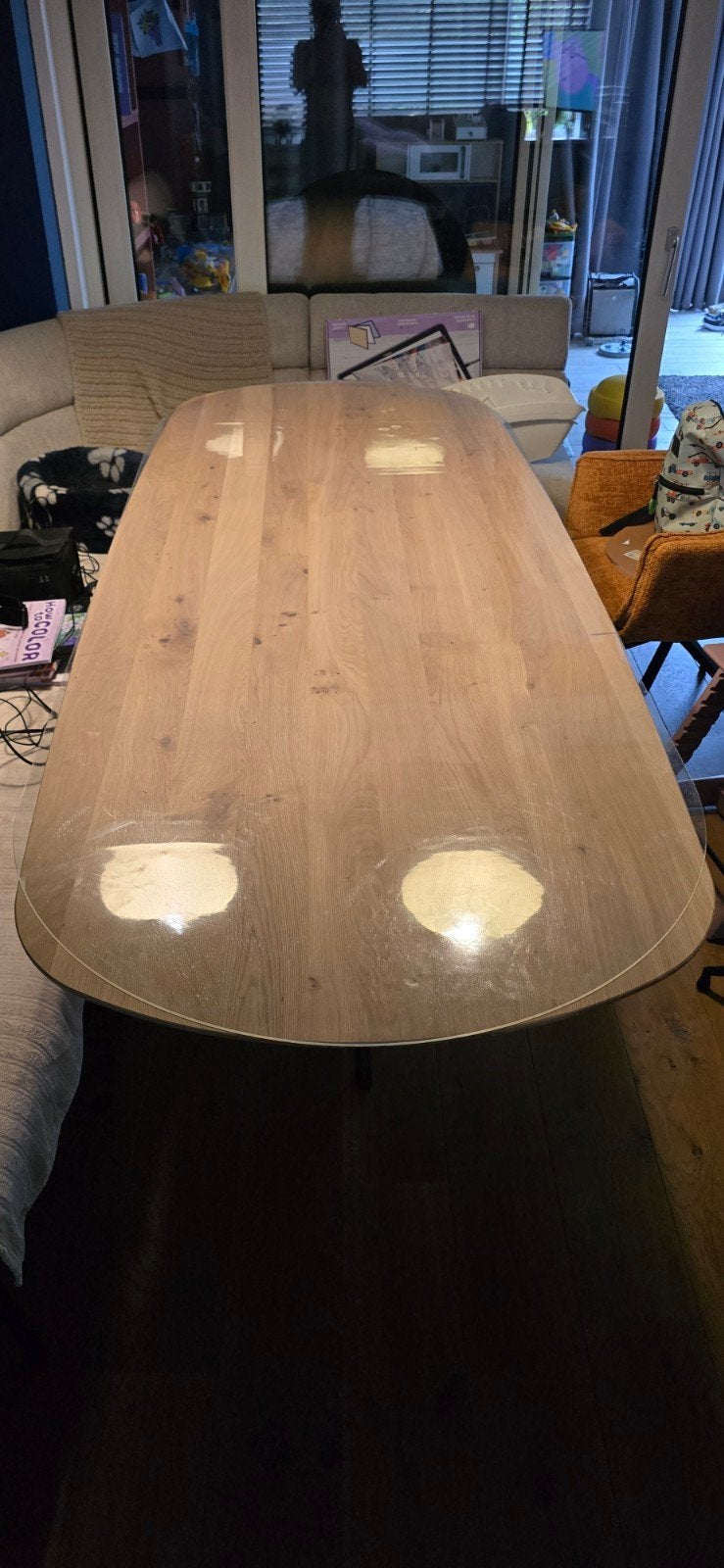 Ovaal tafelzeil 90x240cm, 2mm dik, afgeschuinde kanten, Ophalen of Verzenden, Zo goed als nieuw, Kunststof, Tafelzeil