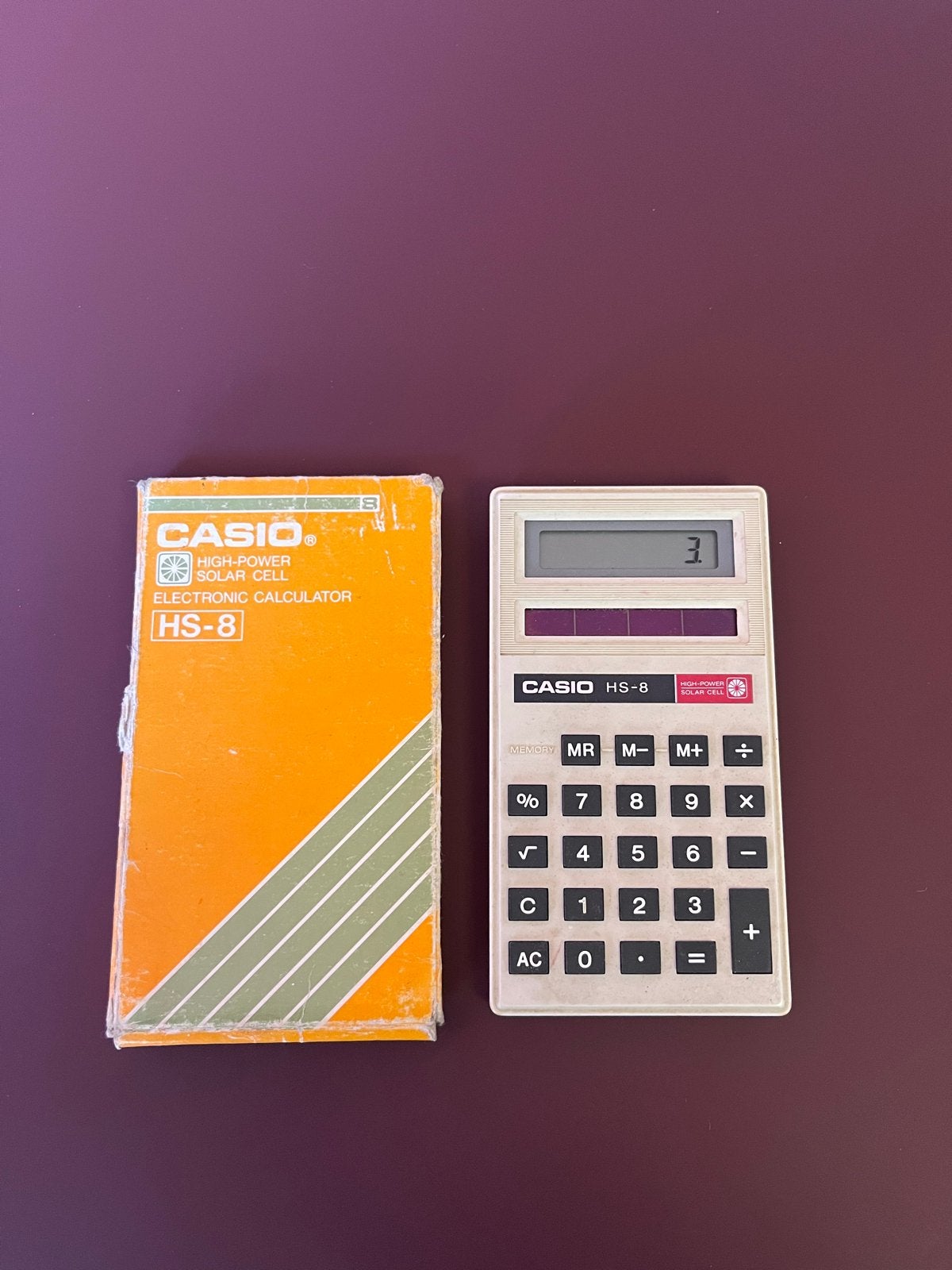 Vintage Casio HS-8 solar rekenmachine jaren 80 + doos, Ophalen of Verzenden