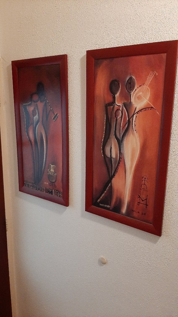 2 schilderijen in rode lijst, Ophalen of Verzenden, Zo goed als nieuw, Minder dan 50 cm, Schilderij