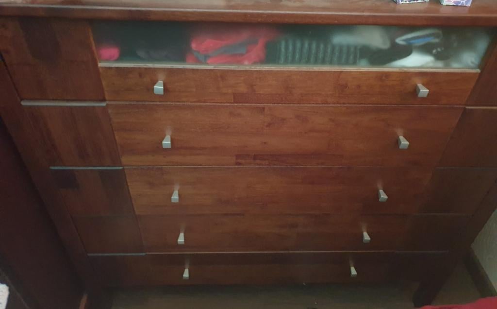 Ladekast / commode 'Ravage' notenkleur - 5 lades, Huis en Inrichting, Ophalen, Gebruikt, 100 tot 150 cm, 5 laden of meer