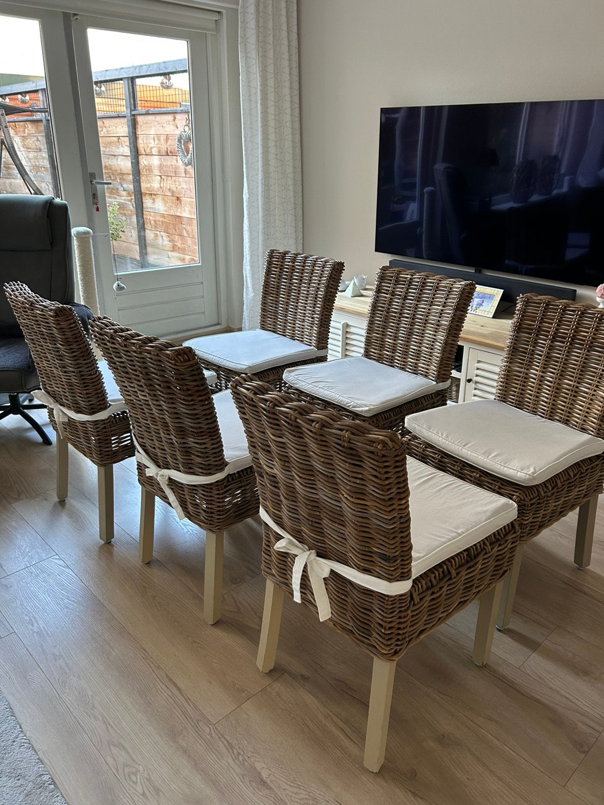 6 rieten landelijke eetkamerstoelen riviera maison stijl, Huis en Inrichting, Ophalen, Gebruikt, Riet of Rotan, Vijf, Zes of meer stoelen