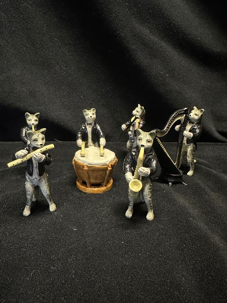 6 Weense bronzen Kattenmuzikanten - Poezen Orkest, Ophalen of Verzenden, Gemerkt, Brons, Beeld